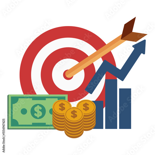 Isolated illustration money, graphic and red target for finance business icon