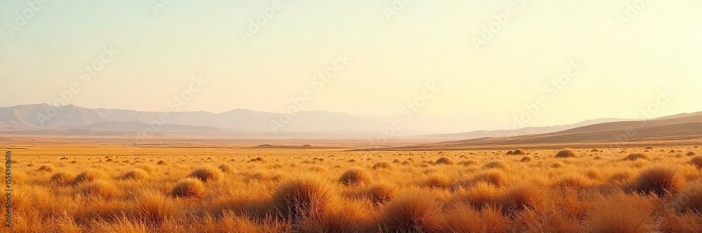 Fototapeta premium Limitless Prairie Awe-Inspiring Landscape of Endless Plains Stretching to a Hazy Horizon under a Pale Sky, Evoking a Sense of Openness and Vast Possibility.