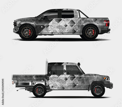 Custom Truck Wrap Designs Gray Geometric Pattern Two