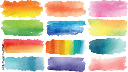 Set of color's full brush strokes vector illustration, grunge texture, Colorful watercolor brush strokes vector. set of paint splatter illustration.