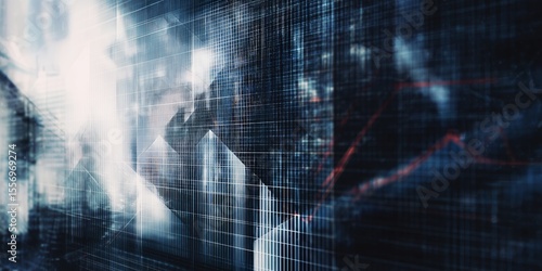 Glowing lines and dots suggest dynamic data flow, financial trends, technological advancement and connectivity.abstract, digital art with geometric patterns and a blurred effect. 