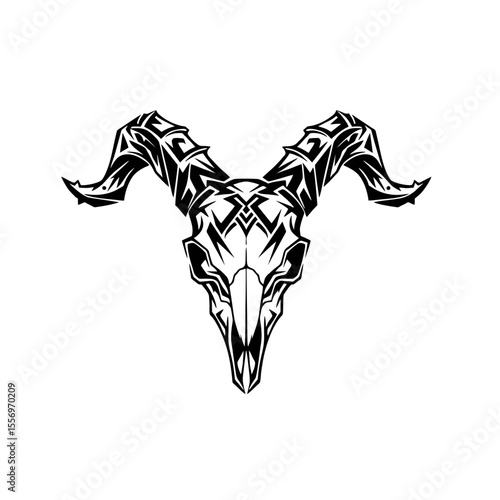 Tribal Goat Skull Logo, Monochrome Design