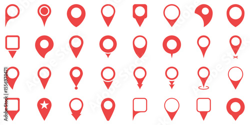 Map Location Pin Solid Icon Set. Navigation, Gps, And Geolocation Marker Silhouette Symbol Collection. Various Pin Designs For Maps And Directions. Isolated Vector Illustration