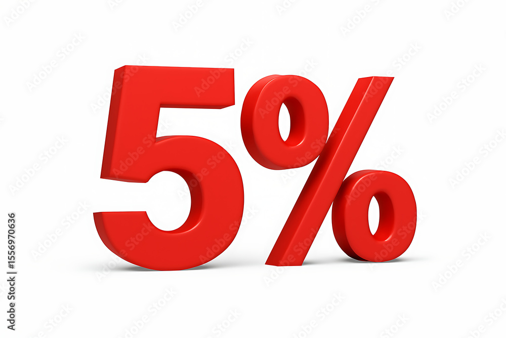 3d 5% off red text isolated on white background. 3d 5% off red text isolated on white background.