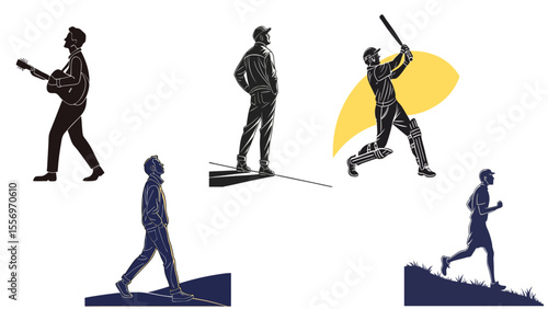 Man in Various Poses – Black Silhouette Collection Isolated