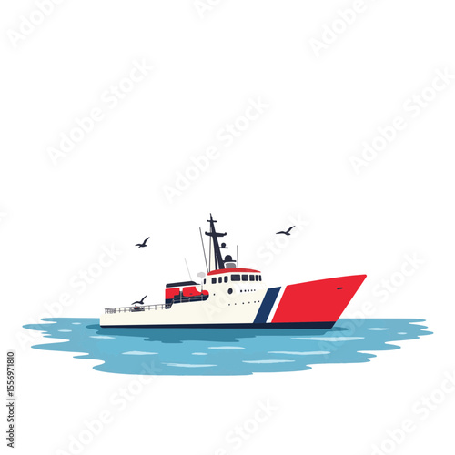 US Coast Guard ship sailing on peaceful sea, maritime protection