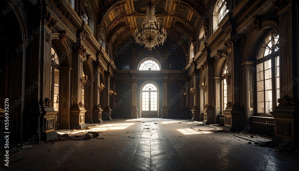 Fototapeta premium Sunlit Grandeur: Exploring the Ruins of a Forgotten Palace
