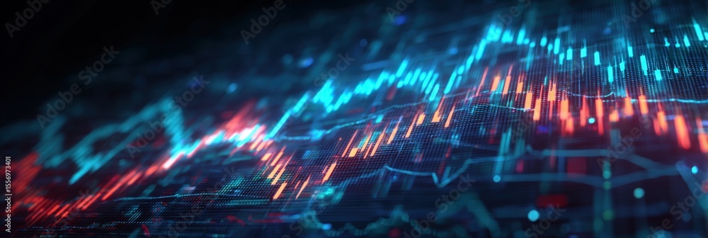 Obraz premium Abstract representation of financial market trends with blue and red line graphs data