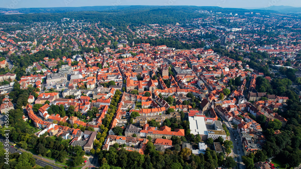 Fototapeta premium Aerial view on a sunny noon of the old town in the city Göttingen in Germany
