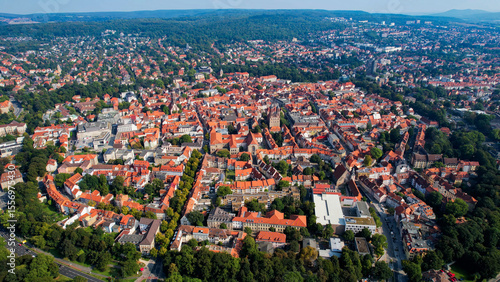 Aerial view on a sunny noon of the old town in the city Göttingen in Germany