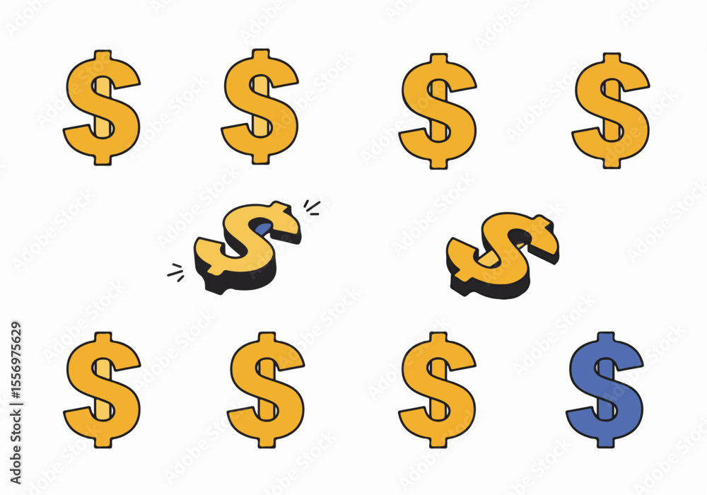 Collection of Dollar Signs with One Unique Blue Symbol Illustration Collection of Dollar Signs with One Unique Blue Symbol Illustration