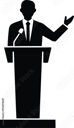 Black Figure Silhouette of Confident Speaker Giving Lecture