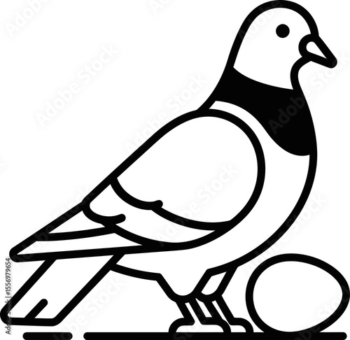 Illustration of a pigeon standing next to an egg silhouette