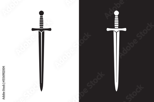 high-resolution black and white sword vector artwork showcasing half-and-half design for print, web, graphic projects