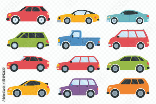 vibrant car icons vector | flat-style colorful vehicle symbol pack for ui and graphic design