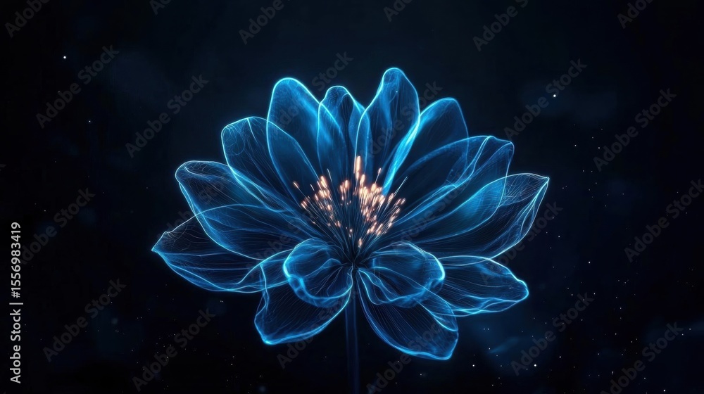 Obraz premium Digital art piece of a blue flower. the flower is in the center of the image, with its petals radiating outwards in a star-like pattern.