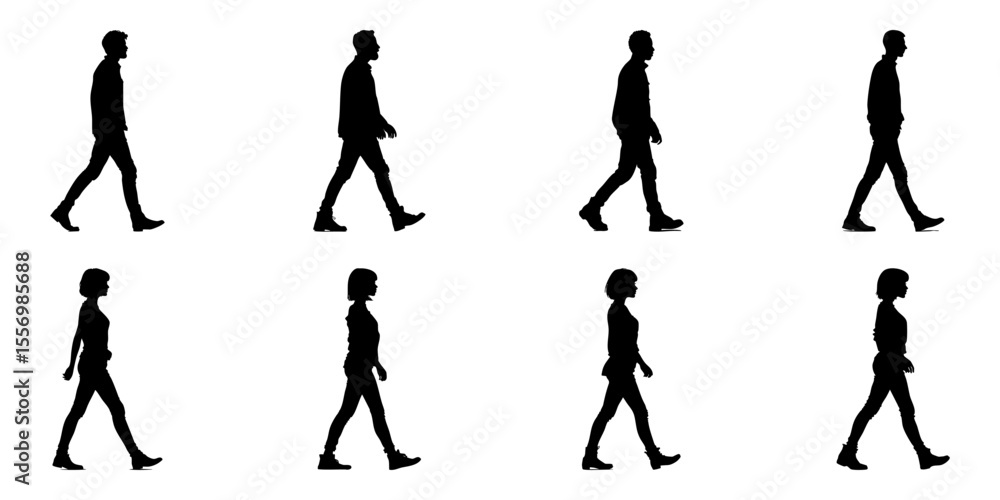 Walking Human Figures Silhouette Icon Set. Dynamic Movement And Posture Symbol Collection. Ui Ux Design, Animation, And Infographic Use. Isolated Vector Illustration Walking Human Figures Silhouette Icon Set. Dynamic Movement And Posture Symbol Collection. Ui Ux Design, Animation, And Infographic Use. Isolated Vector Illustration