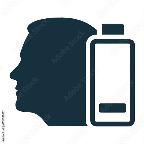 Man silhouette with low battery indicator, mental health and energy depletion concept
