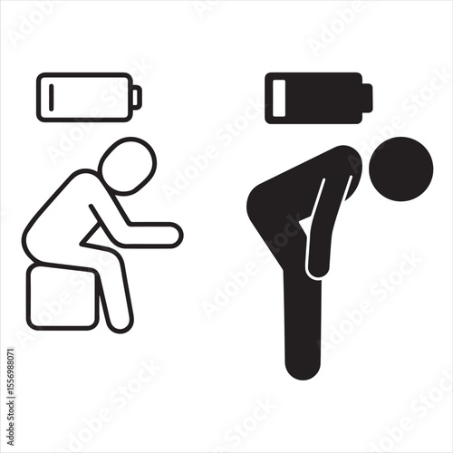 Tired person fatigue or exhausted lack battery energy low charge icon vector illustration design
