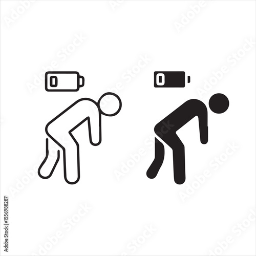 Tired person fatigue or exhausted lack battery energy low charge icon vector illustration design
