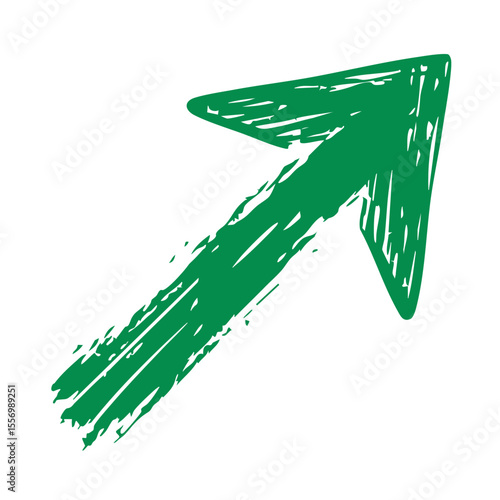 Green Grunge Arrow Pointing Upwards. Symbolizes Growth And Progress. Isolated Vector Illustration