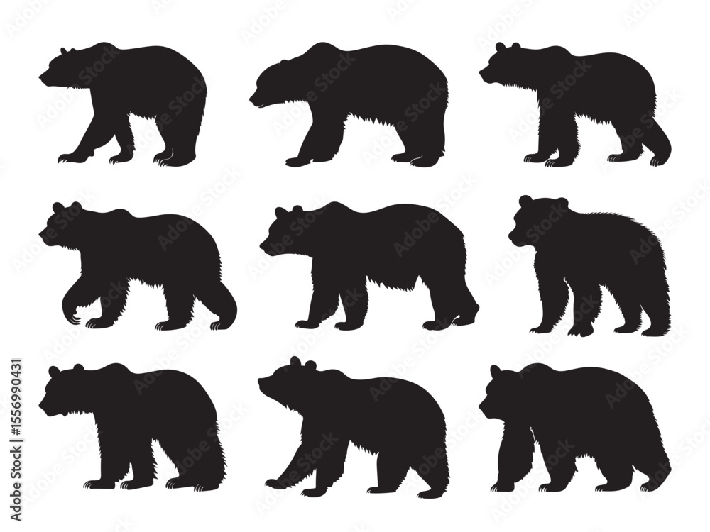 Naklejka premium Vector Silhouettes of Brown Bears in Various Poses