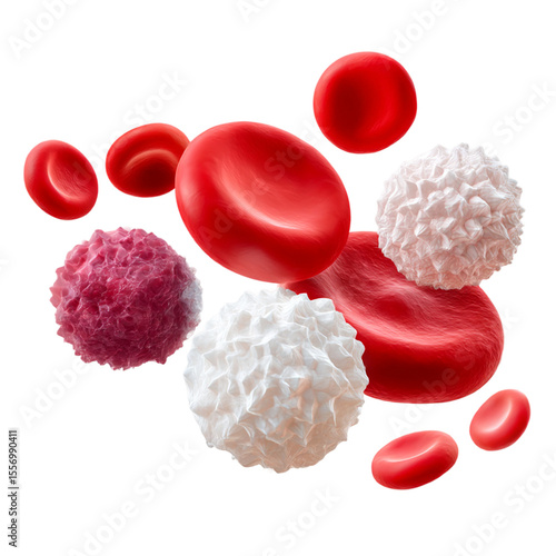 Red Blood Cell and White Blood Cells and platelets isolated on white background
