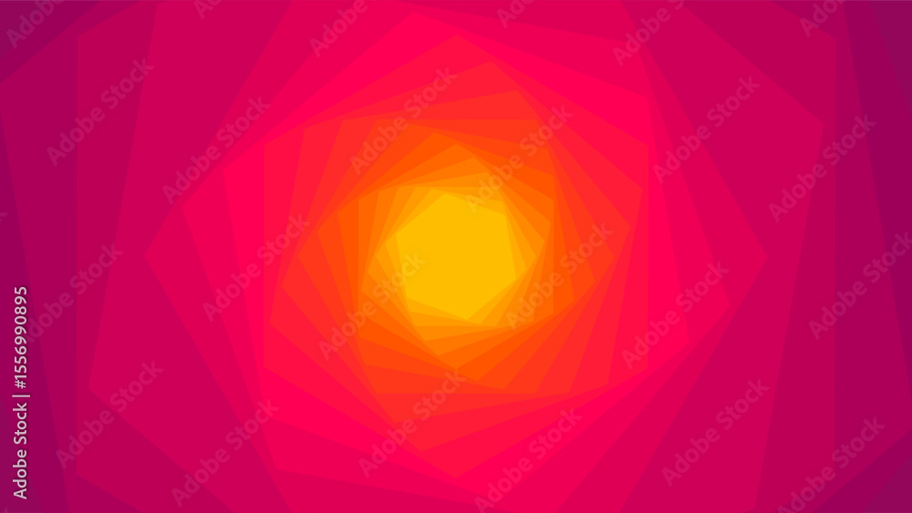 Fototapeta premium Abstract geometric swirl with layered shapes and warm gradient blending pink, orange and yellow, Ideal for modern design backgrounds or creative artwork