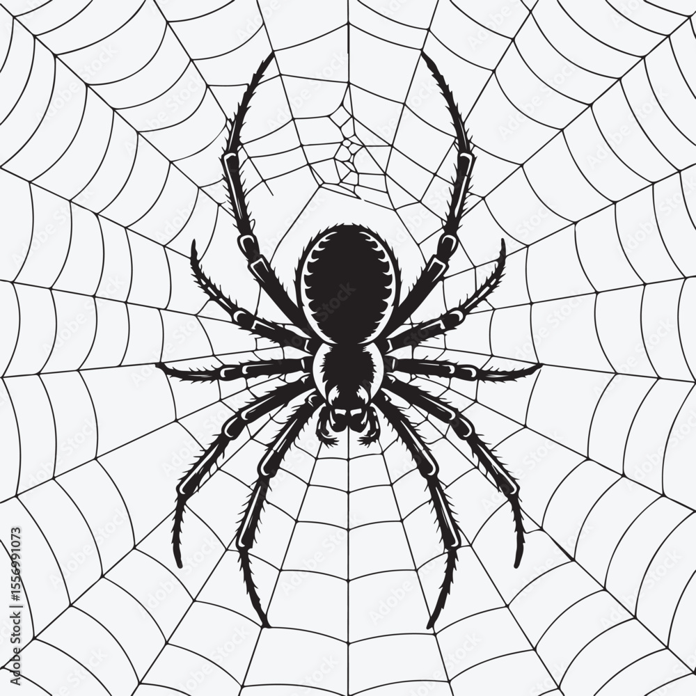 Obraz premium Illustration of a spider sitting in the middle of its web