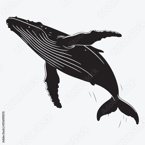 Silhouette illustration of a humpback whale breaching