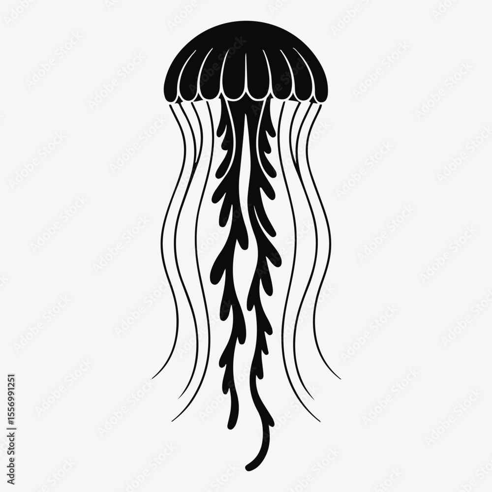 Fototapeta premium Simple black and white jellyfish illustration on white