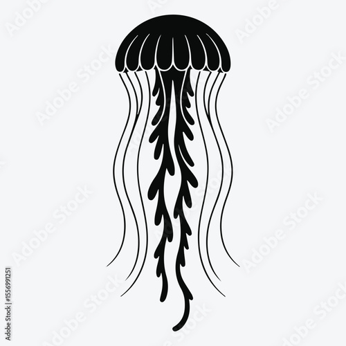 Simple black and white jellyfish illustration on white