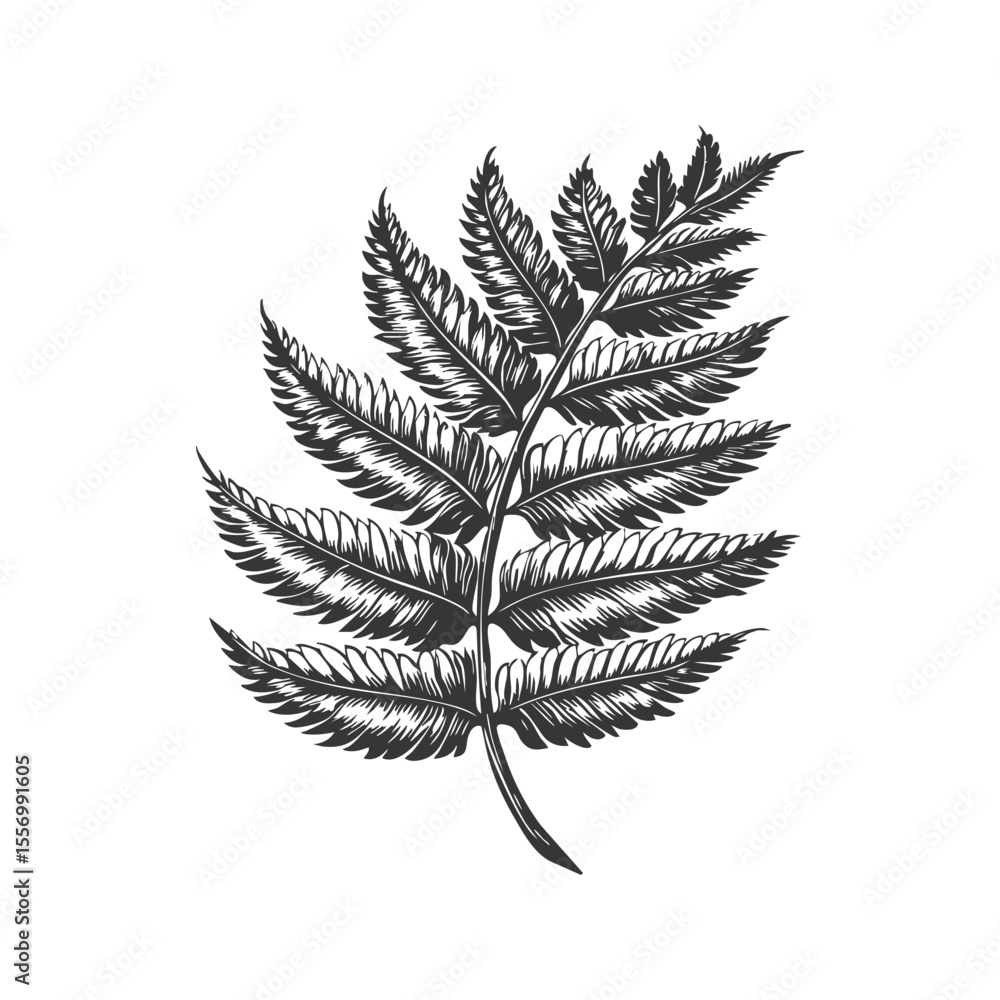 Naklejka premium Fern Leaf Botanical Black And White Silhouette Illustration. Nature'S Elegance And Simplicity In Design. Isolated Vector Illustration