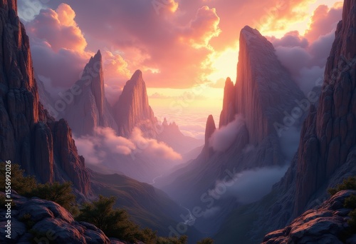 striking rock formations dramatic cloudscape nature scene sky peaks canyon arrangements textures shadows, landscape, dusk, light, angle, viewpoint, wilderness