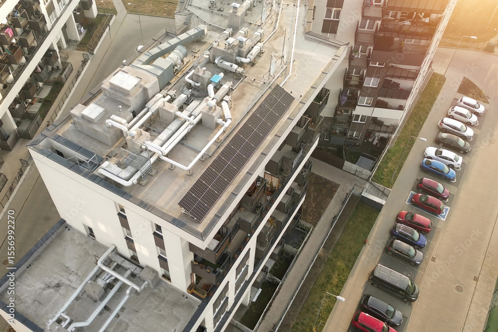 Fototapeta premium Sustainable apartment complex with solar technology