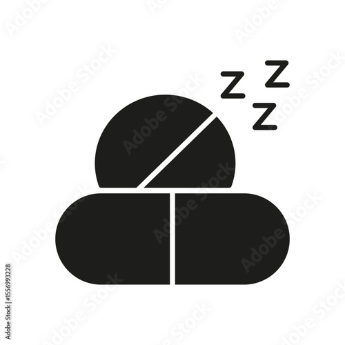 Sleeping Pills Solid Icon. Sleep Aid, Insomnia Relief, And Restful Night Silhouette Symbol. Medication For Better Sleep Quality. Isolated Vector Illustration