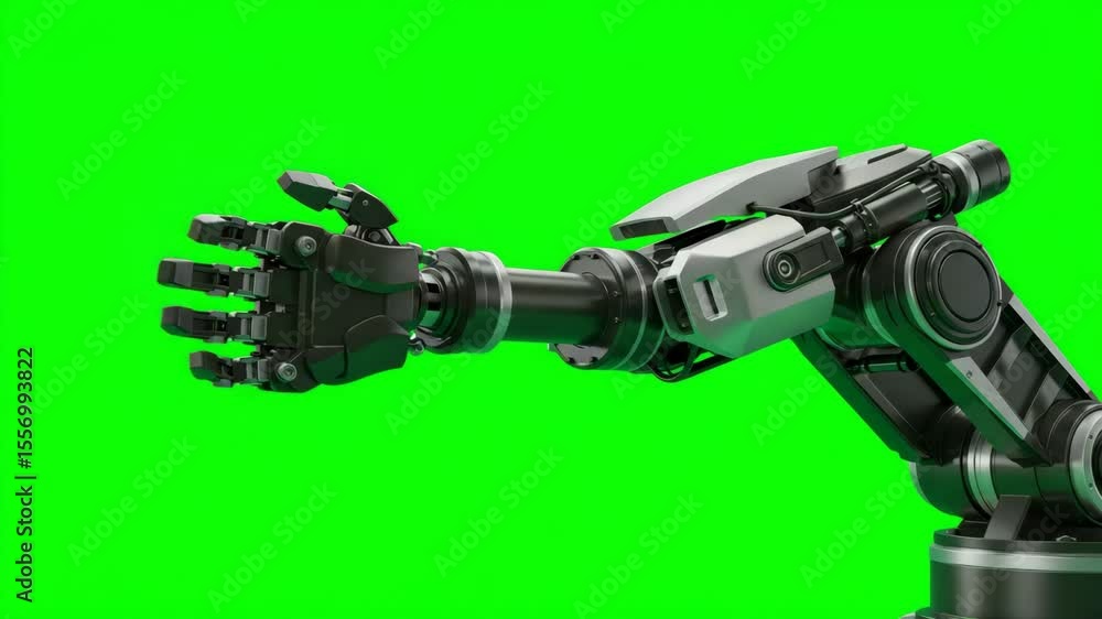Futuristic robot arm rotating, detailed 3D animation on green screen Futuristic robot arm rotating, detailed 3D animation on green screen