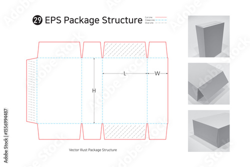 P1_29. As an automatic side hot melt packaging box, it is used for packaging soap, cosmetics, and small products. package Dieline. Box structure.  
