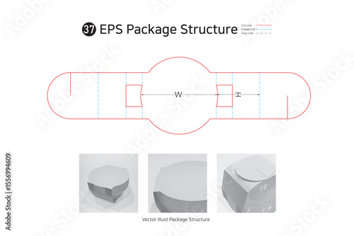 P1_37. Lower lock sleeve band type surrounding the product, used for packaging thin disposable bowls. package Dieline. Box structure.  
