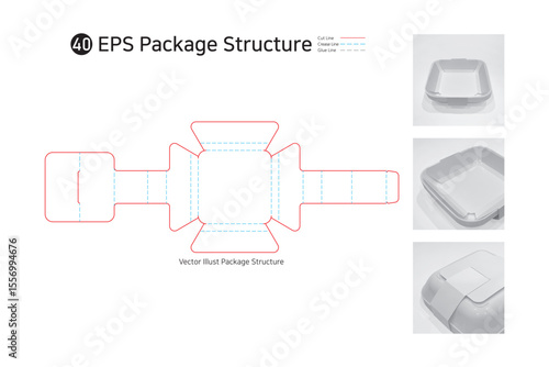 P1_40. Use for bottom lock sleeves surrounding the product, thin disposable square plate packaging. package Dieline. Box structure. 
