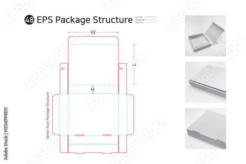 P1_48. It is a wing lock box that opens the top of the pizza box and is used for lunch boxes, Gimbap, salads, and vegetable packaging. package Dieline. Box structure.
