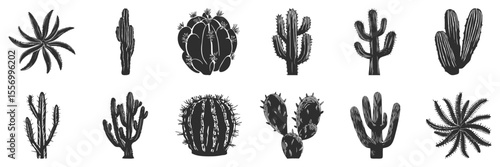 Cactus And Succulent Silhouette Set. Diverse Desert Plant Collection For Botanical Design Isolated Vector Illustration Collection