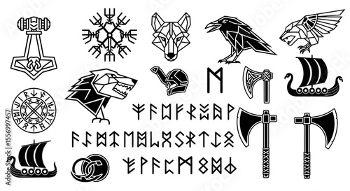 Viking Symbols Collection with Norse, and Black and White.