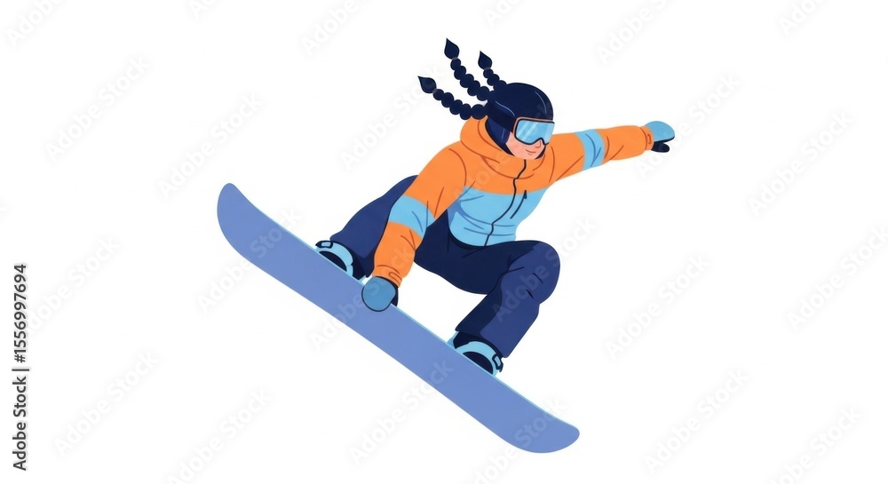 Naklejka premium Female Snowboarder Jumping in Mid-air Illustration