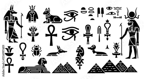 Egypt Icons with Egyptian Symbols, Culture, and Vector.