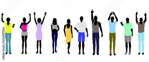 Silhouettes of men and women in summer fashion