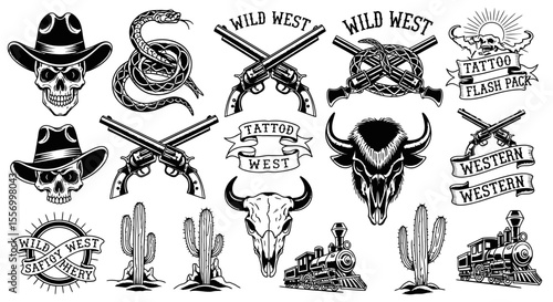 Wild West Icons Vector Set with Western Symbols.