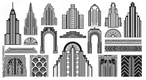Art Deco Architecture Elements with Vintage Design.