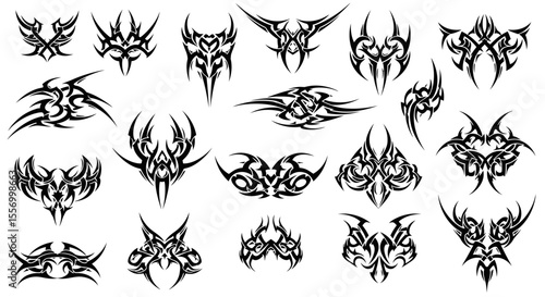 Tribal Tattoo Designs Vector Ornament Set.