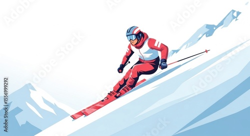 Skier Skiing Down Mountain Slope